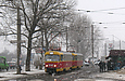 Tatra-T3SU #3096-3097 6-го маршрута на Салтовском шоссе сразу за перекрестком с проспектом Тракторостроителей