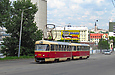 Tatra-T3SU #3096-3097 изменённого 3-го маршрута на улице Полтавский Шлях на путепроводе имени Магомета Караева