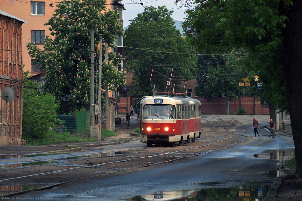 Tatra-T3-ВПСт #3098-3099 3-го маршрута в Рыбасовском переулке
