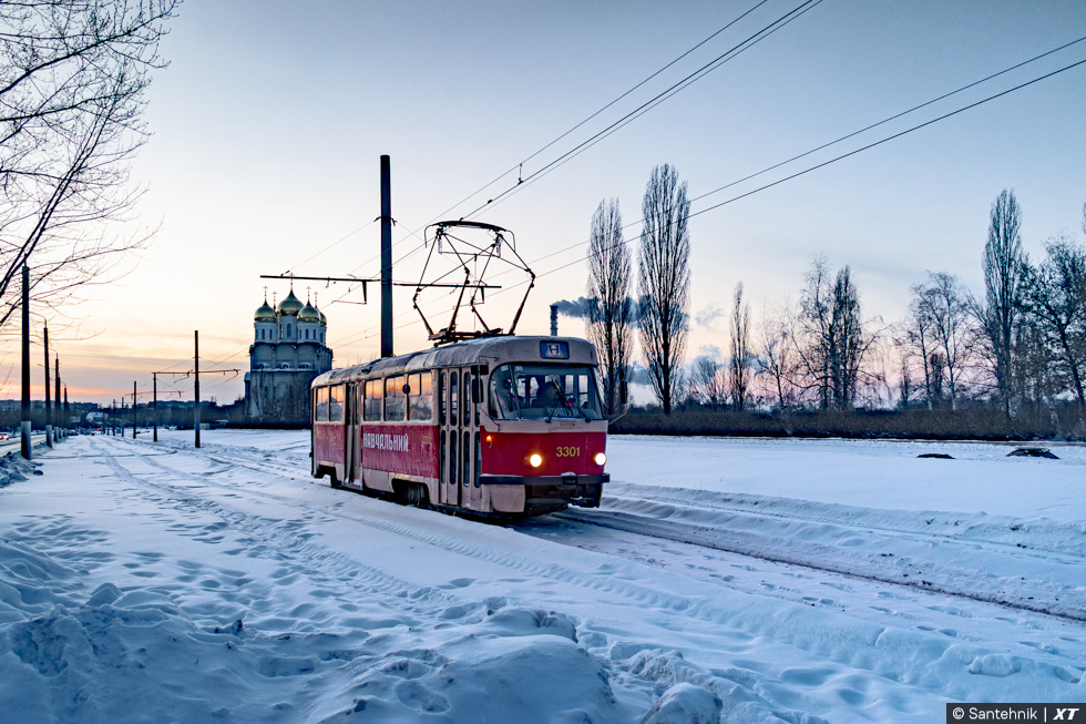 Tatra-T3SU #3301 на Салтовском шоссе в районе проспекта Тракторостроителей