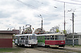 Tatra-T3SUCS #4001 27-го маршрута и Tatra-T3SU #4010 на улице Академика Павлова возле остановки "Сабурова дача"