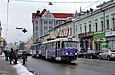 Tatra-T3A #4045-4046 3-го маршрута на улице Полтавский Шлях подъезжает к остановке "Лопанская набережная"