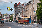 Tatra-T3A #4047-4048 3-го маршрута на улице Полтавский шлях в районе Лопанской набережной