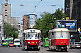Tatra-T3A #5095 6-го маршрута и Tatra-T3SU #7011 5-го маршрута на улице Красноармейской в районе Южного вокзала