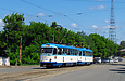 Tatra-T3A #5117-5118 3-го маршрута на улице Москалёвской поднимается на Основянский мост