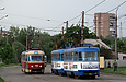 Tatra-T3SU #743 27-го маршрута и Tatra-T3A #5119-5120 3-го маршрута на улице Октябрьской Революции возле конечной станции "Новожаново"