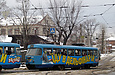 Tatra-T3A #5120 в составе системы #5119-5120 3-го маршрута поворачивает из Рыбасовского переулка на улицу Гольдберговскую