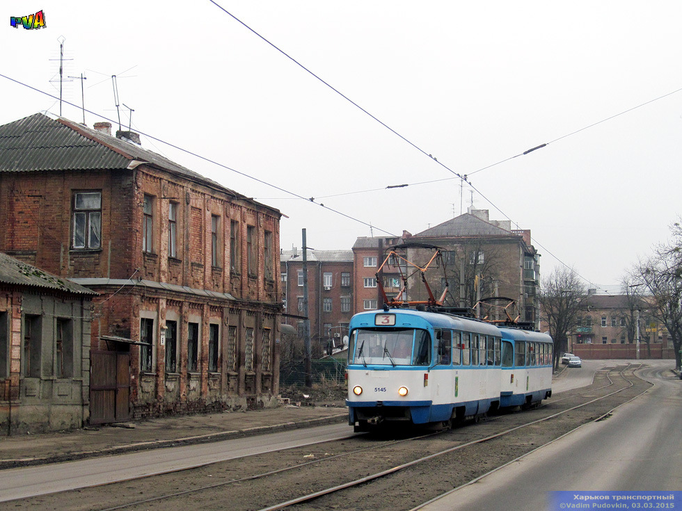 Tatra-T3A #5145-5146 3-го маршрута в Рыбасовском переулке возле Нетеченского бульвара