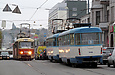 Tatra-T3SU #3003-3004 и Tatra-T3A #5145-5146 3-го маршрута на улице Полтавский Шлях возле перекрестка с улицей Конева