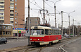 Tatra-T3 #6852 5-го маршрута на проспекте Героев Сталинграда прибыл на конечную станцию "Проспект Гагарина"