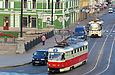 Tatra-T3SU #7011 5-го маршрута поворачивает с улицы Полтавский шлях на Пролетарскую площадь