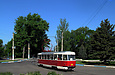 Tatra-T3SUCS #7088 1-го маршрута в Дружковке Донецкой области на улице Ленина отправляется от конечной станции "Железнодорожный вокзал"