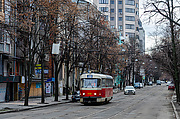 Tatra-T3SUCS #7144 12-го маршрута на улице Мироносицкой возле улицы Олеся Гончара