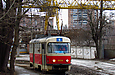 Tatra-T3M #8034 27-го маршрута на улице Москалёвской выезжает из Октябрьского трамвайного депо