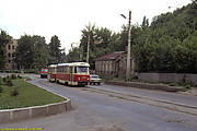 Tatra-T3SU #295-296 15-го маршрута на улице Шевченко возле Бутовского въезда