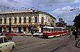 Tatra-T3SU #299-300 15-го маршрута на пересечении улицы Клочковской и Бурсацкого спуска