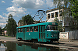 Tatra-T3SU #309 12-го маршрута в переулке Лосевском на фоне построек бывших Ленинского трамвайного и Троллейбусного депо №1