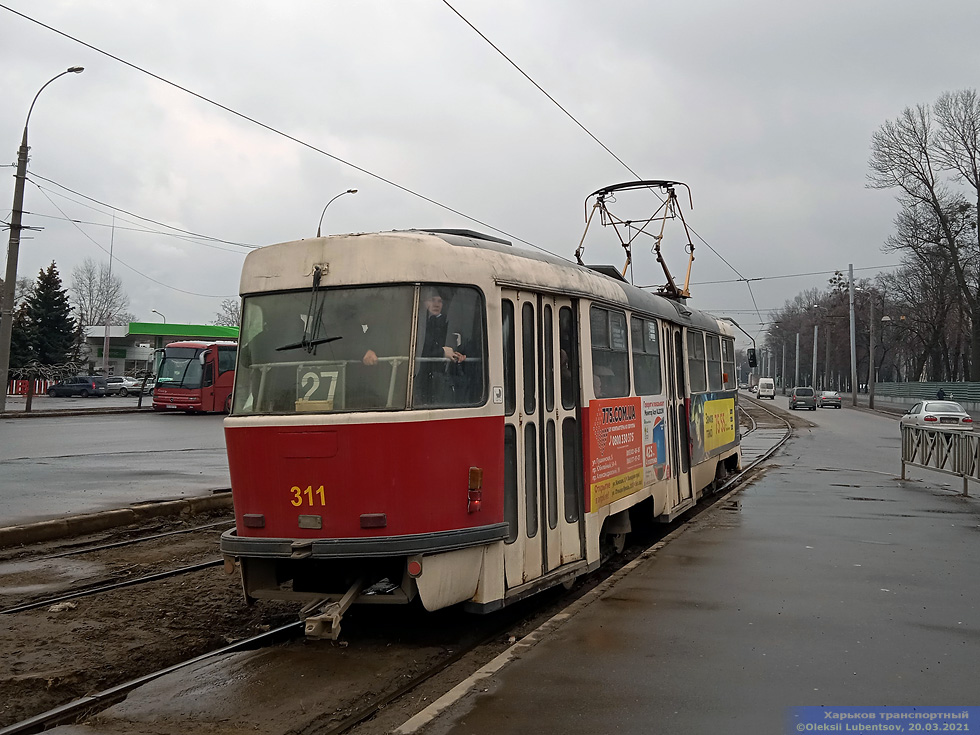 Tatra-T3SUCS #311 27-го маршрута на Московском проспекте в районе улицы Тюринской