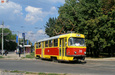 Tatra-T3SU #318 12-го маршрута поворачивает с улицы Сумской на улицу Мироносицкую