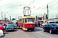 Tatra-T3SU #331-332 2-го маршрута на улице Пискуновской возле станции метро "Центральный рынок"