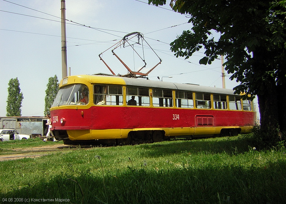 Tatra-T3SU #334 27-го маршрута на к/ст "Льва Толстого"