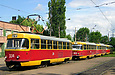 Tatra-T3SU #334 маршрута 16-А, #3013-3014 27-го маршрута и #1824 8-го маршрута на конечной станции "Льва Толстого"