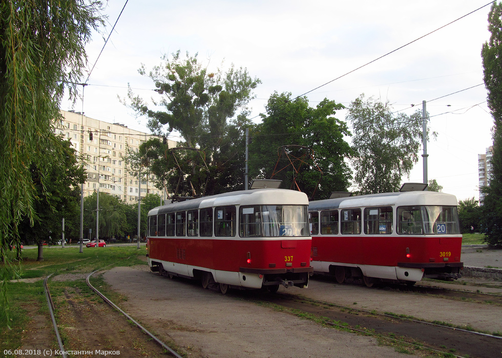 Tatra-T3SUCS #337 и #3019 20-го маршрута на РК "Проспект Победы"