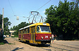 Tatra-T3SU #341 27-го маршрута на улице Кривомазова отправляется от конечной станции "Новоселовка"