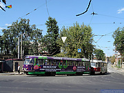 Tatra-T3SUCS/T3SU #401-402 3-го маршрута 3-го маршрута поворачивает из Рыбасовского переулка на улицу Гольдберговскую