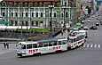 Tatra-T3SUCS #401-402 3-го маршрута поворачивает с Лопанского моста на Сергиевскую площадь
