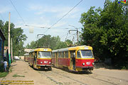 Tatra-T3SU #407 7-го маршрута и #457 27-го маршрута на конечной "Новоселовка"