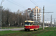 Tatra-T3SU #410 20-го маршрута на проспекте Победы между остановками "Солнечная" и "Школьная"