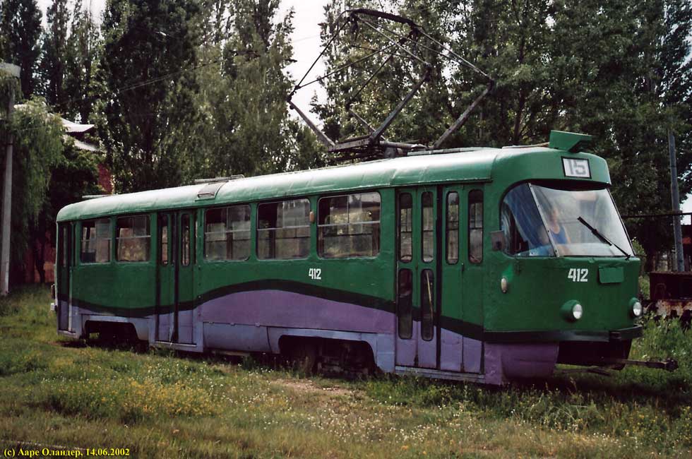 Tatra-T3SU #412 в открытом парке Октябрьского депо