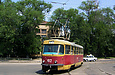 Tatra-T3SU #412 27-го маршрута поворачивает с улицы 1-й Конной Армии на улицу Октябрьской Революции