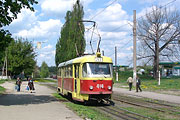 Tatra-T3SU #414 20-го маршрута на улице Клочковской в районе остановки "Улица Кузнецкая"