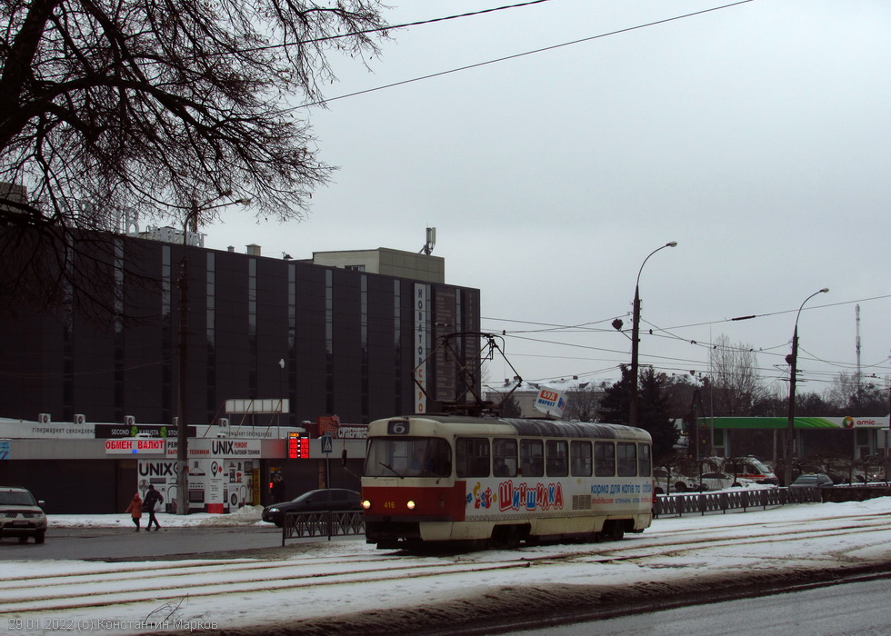 Tatra-T3SUCS #416 6-го маршрута на Московском проспекте возле станции метро "Защитников Украины"