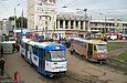 Tatra-T3SU #419 20-го маршрута и Tatra-T3SU #303 1-го маршрута на конечной станции "Южный вокзал"