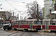Tatra-T3SUCS #420 в составе системы #419-420 3-го маршрута поворачивает с улицы Гольдберговской в Рыбасовский переулок