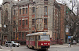 Tatra-T3SU #424 12-го маршрута поворачивает с улицы Мироносицкой на улицу Маяковского
