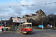 Tatra-T3SU #424 20-го маршрута поворачивает с улицы Клочковской на Новоивановский мост