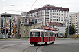 Tatra-T3SUCS #426 27-го маршрута поворачивает с площади Защитников Украины на Московский проспект