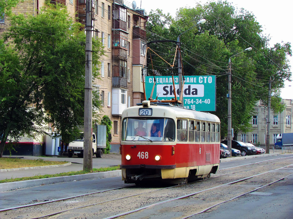 Tatra-T3SU #468 7-го маршрута на улице Октябрьской Революции в районе улицы 1-й Конной Армии