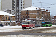 Tatra-T3SUCS #469 12-го маршрута на улице Большой Панасовской поворачивает на улицу Евгения Котляра