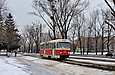 Tatra-T3SU #485 6-го маршрута на Салтовском шоссе подъезжает к остановке "Улица Лафарга"