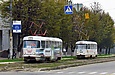Tatra-T3SU #587 27-го маршрута и #425 6-го маршрута на улице Плехановской перед поворотом на улицу Морозова