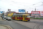Tatra-T3SU #589 2-го маршрута поворачивает с улицы Клочковской на Бурсацкий мост