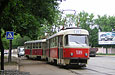 Tatra-T3SU #589-590 26-го маршрута выезжает на улицу Мироносицкую с конечной станции "Парк им. Горького"