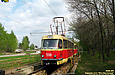 Tatra-T3SU #598-599 23-го маршрута на разворотном кольце конечной станции "Юго-Восточная" следует через смотровую канаву