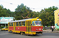 Tatra-T3SU #630 8-го маршрута поворачивает с Плехановской улицы на улицу Полевую