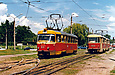 Tatra-T3SU #637 27-го маршрута и Tatra-T3SU #1829-1830 6-го маршрута на улице Академика Павлова возле улицы Семиградской
